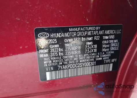 2025 Hyundai Ioniq 5 Xrt z USA, uszkodzony, nr VIN 7YAKPDDC2SY006301